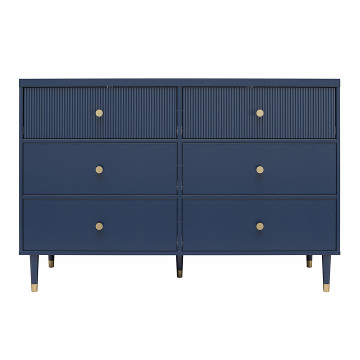 Elizabeth 6 Drawer Textured Dresser with Gold Knobs - Navy