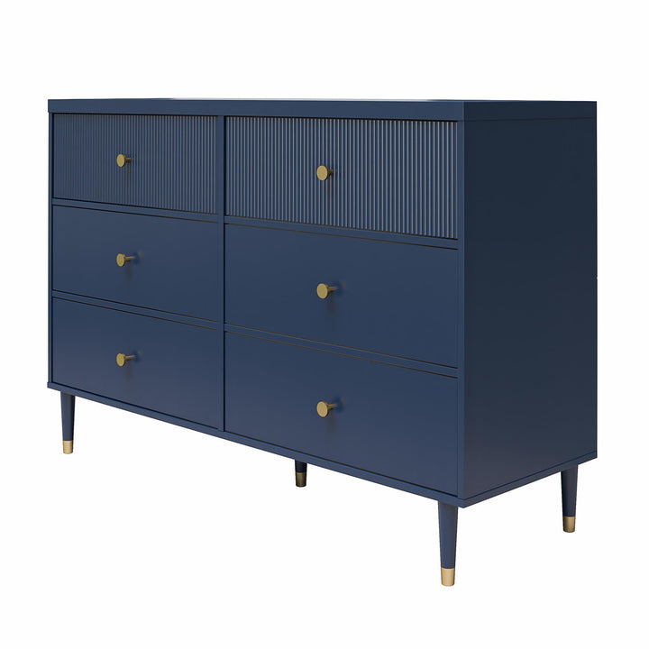 Elizabeth 6 Drawer Textured Dresser with Gold Knobs - Navy