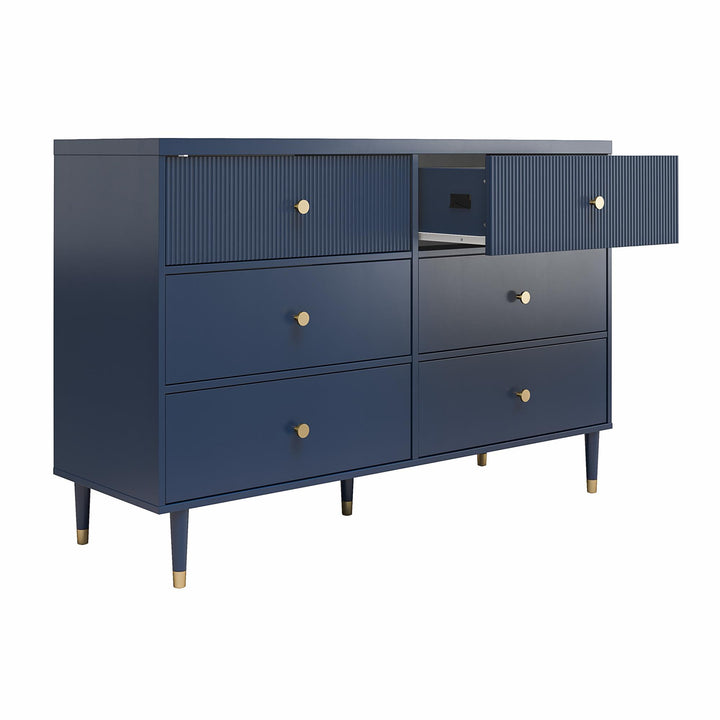 Elizabeth 6 Drawer Textured Dresser with Gold Knobs - Navy