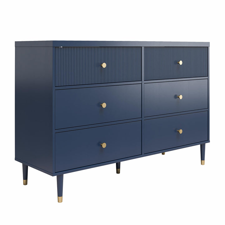 Elizabeth 6 Drawer Textured Dresser with Gold Knobs - Navy