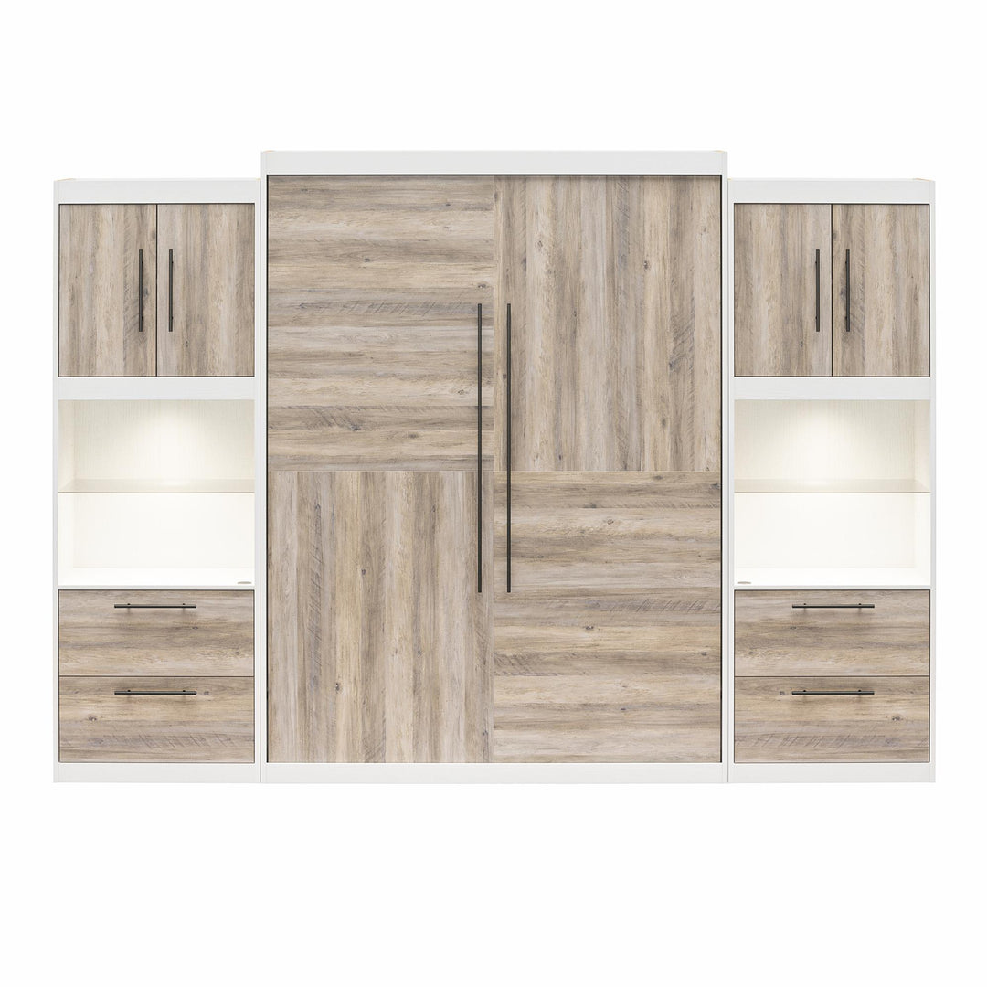 Pinnacle Queen Murphy Bed with 2 Side Cabinets and 8" Memory Foam Mattress TEST - Gray Oak - Queen