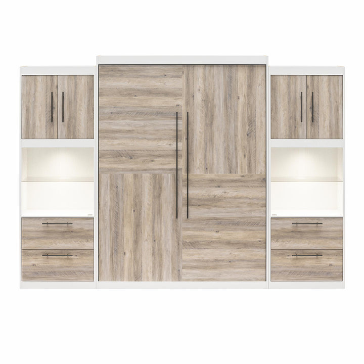 Pinnacle Queen Murphy Bed with 2 Side Cabinets and 8" Memory Foam Mattress TEST - Gray Oak - Queen