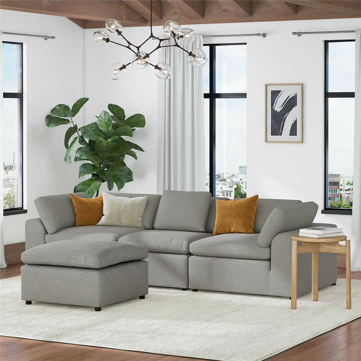 York 3 Seater Sofa and Ottoman Set - Taupe - 71” or More