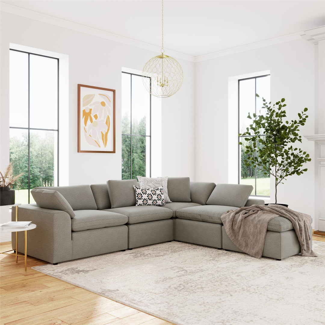 York 5 Piece Sectional Sofa Set - Taupe - 71” or More