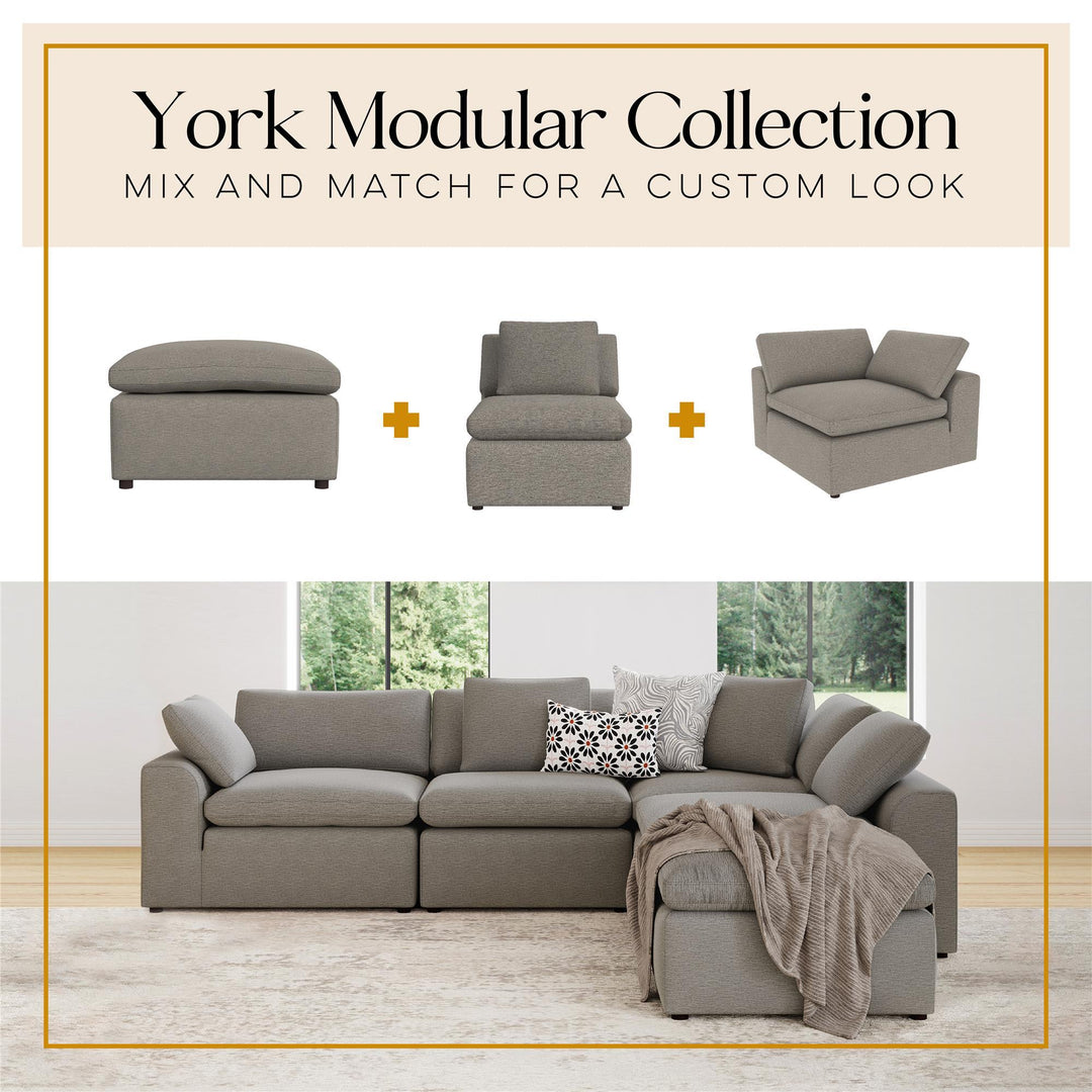 York 5 Piece Sectional Sofa Set - Taupe - 71” or More