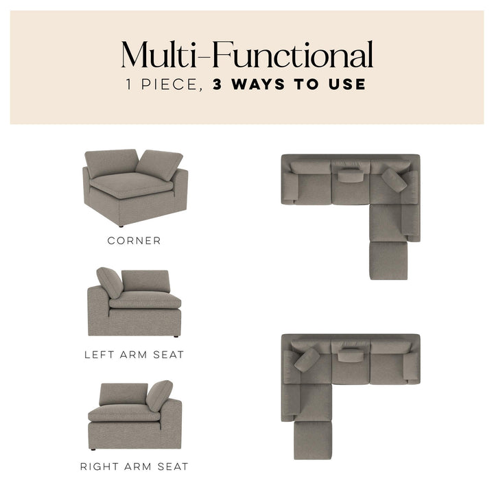 York 5 Piece Sectional Sofa Set - Taupe - 71” or More