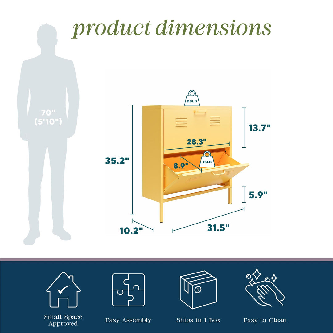 Cache 2 Door Locker Style Metal Shoe Storage Cabinet - Yellow
