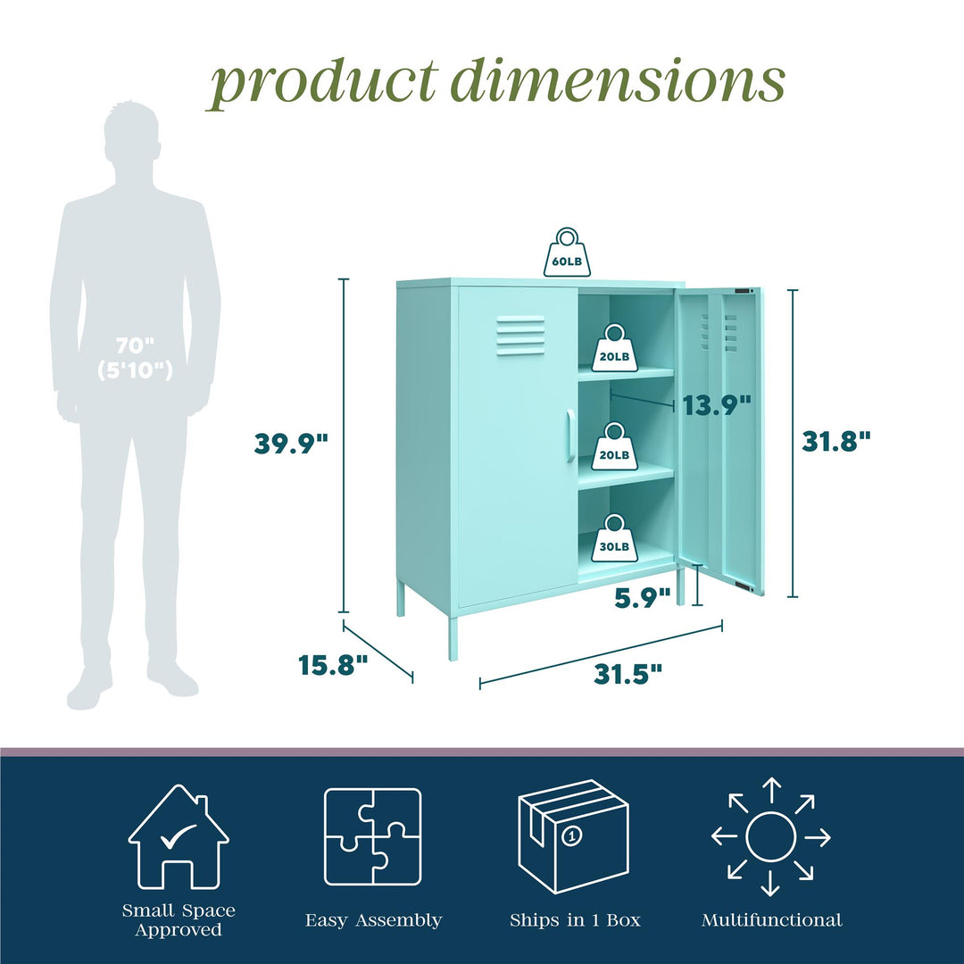 Cache 2 Door Metal Locker Storage Cabinet - Spearmint