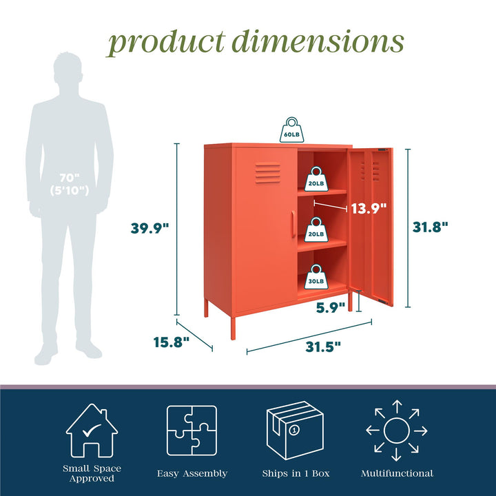 Cache 2 Door Metal Locker Storage Cabinet - Orange