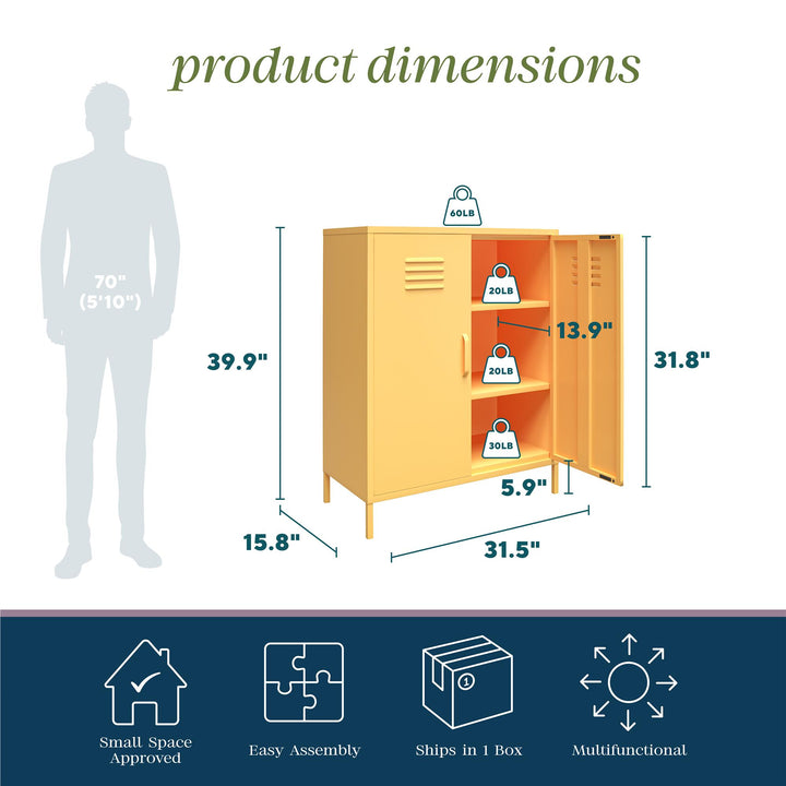 Cache 2 Door Metal Locker Storage Cabinet - Yellow