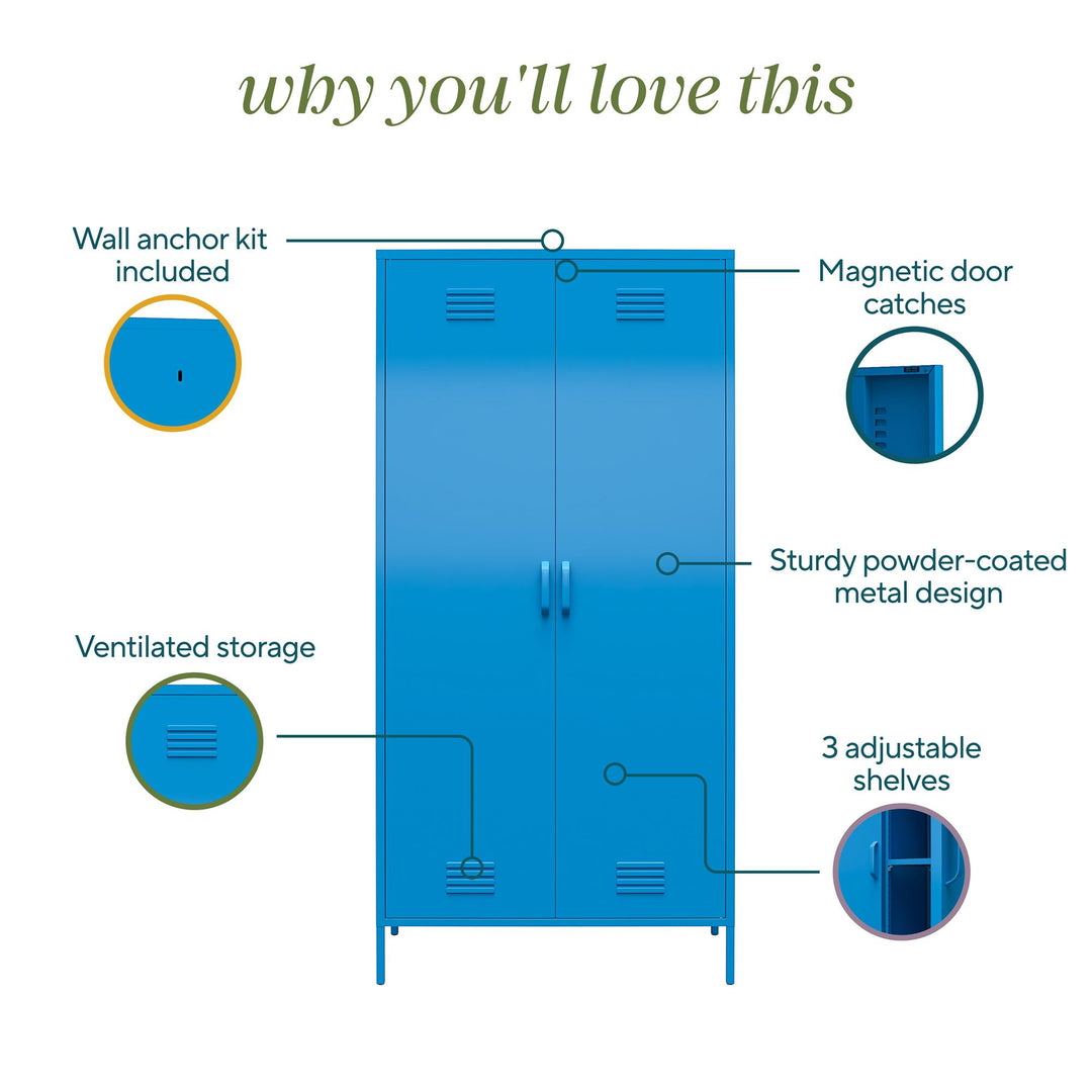 Cache Tall 2 Door Metal Locker Cabinet - Bright Blue