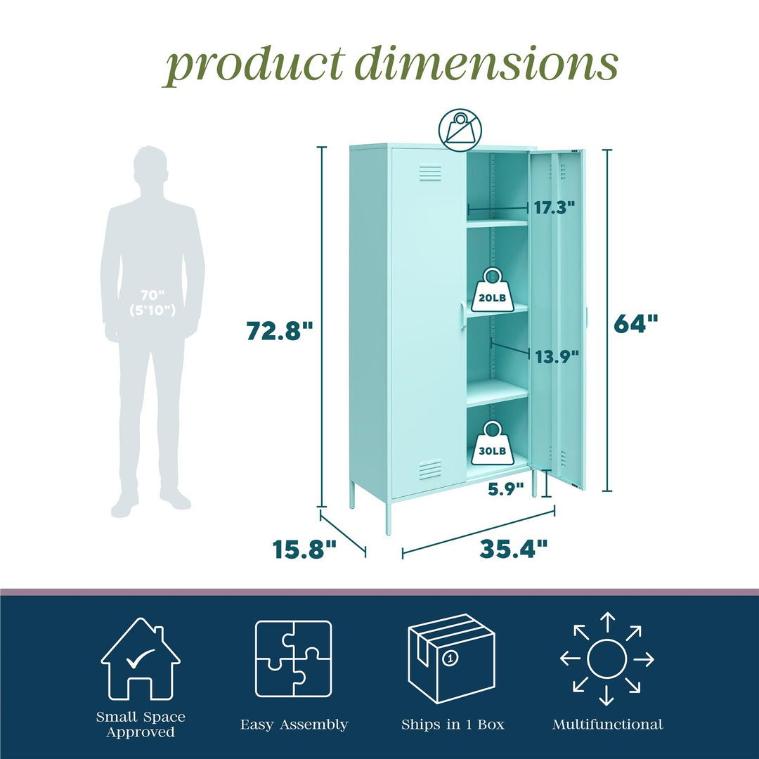 Cache Tall 2 Door Metal Locker Cabinet - Spearmint
