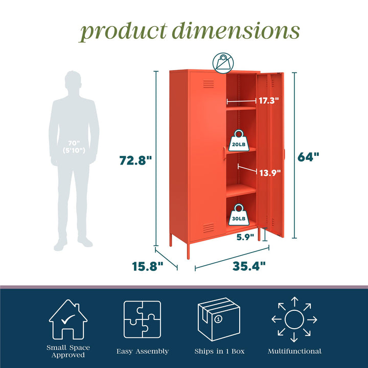 Cache Tall 2 Door Metal Locker Cabinet - Orange