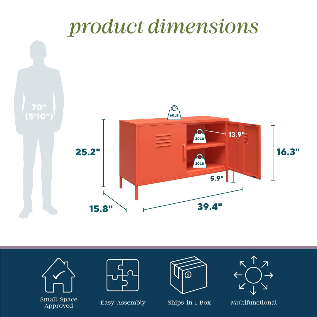 Cache 2 Door Metal Locker Accent Cabinet - Orange
