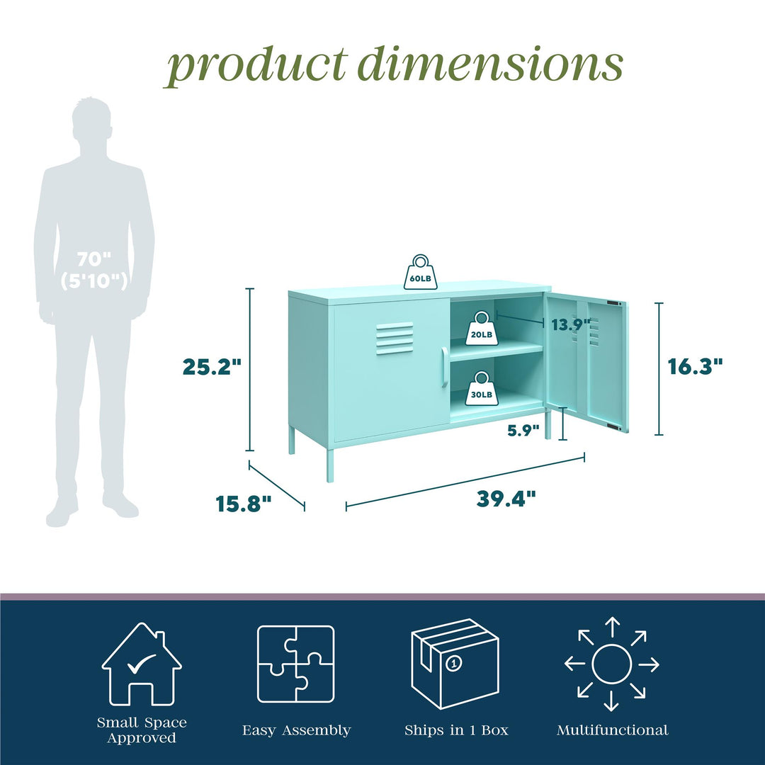Cache 2 Door Metal Locker Accent Cabinet - Spearmint