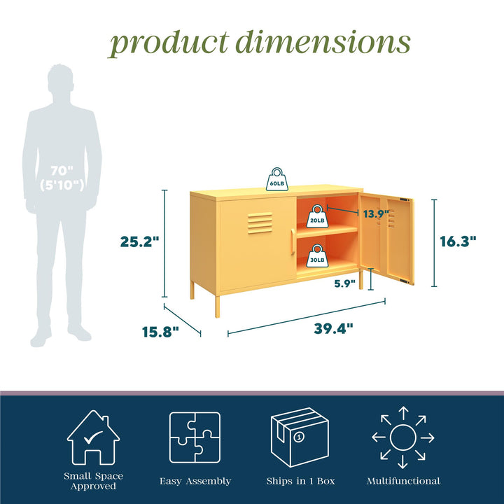 Cache 2 Door Metal Locker Accent Cabinet - Yellow