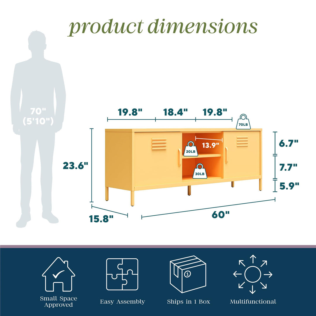 Cache Metal Locker-Style TV Stand for TVs up to 65" - Yellow