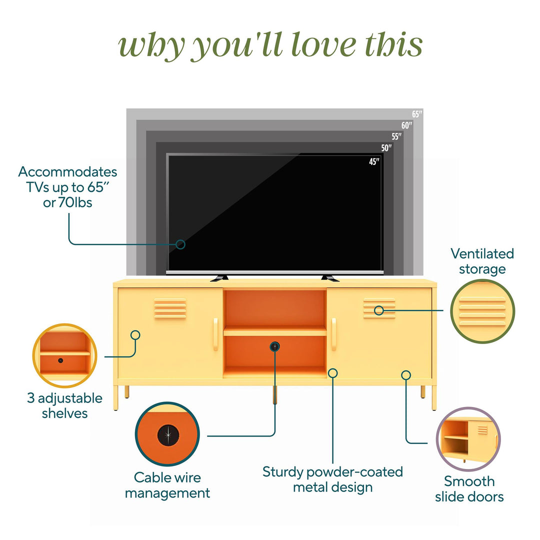 Cache Metal Locker-Style TV Stand for TVs up to 65" - Yellow