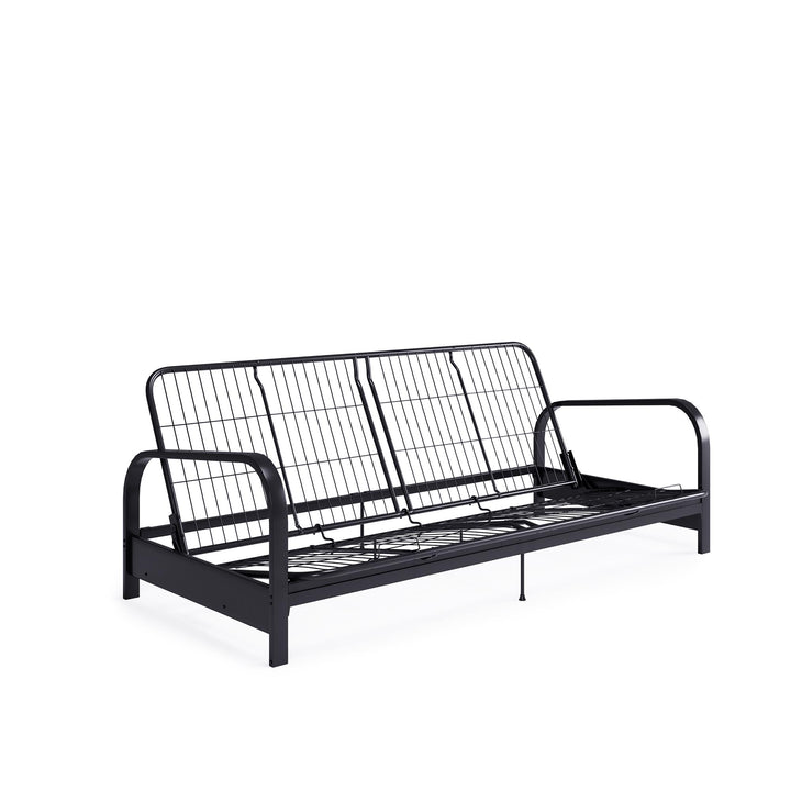 Millie Convertible Metal Frame Futon Sofa with Coil Mattress - Black