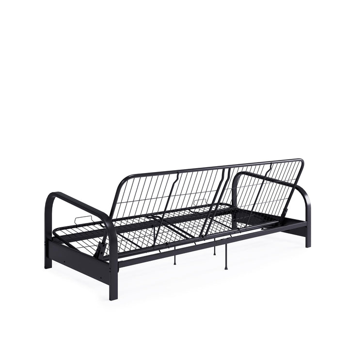 Millie Convertible Metal Frame Futon Sofa with Coil Mattress - Black