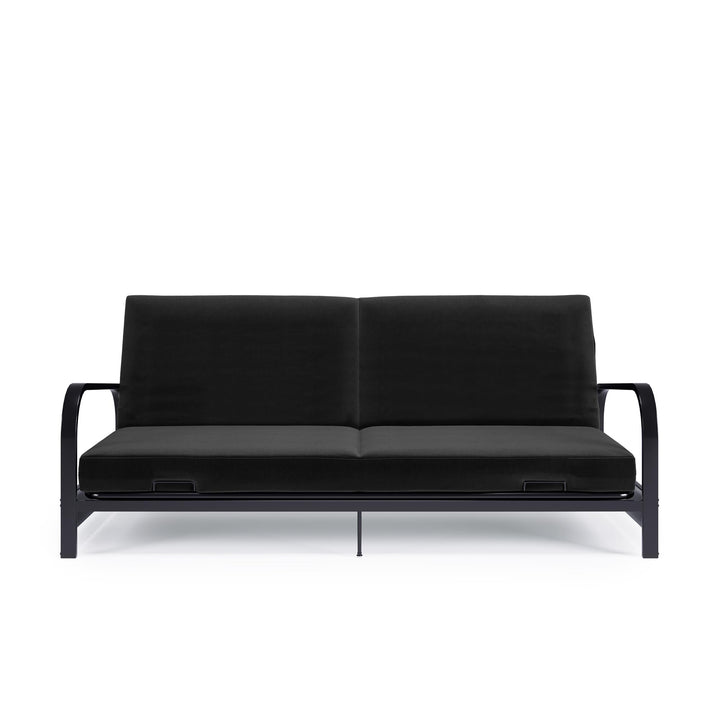 Millie Convertible Metal Frame Futon Sofa with Coil Mattress - Black