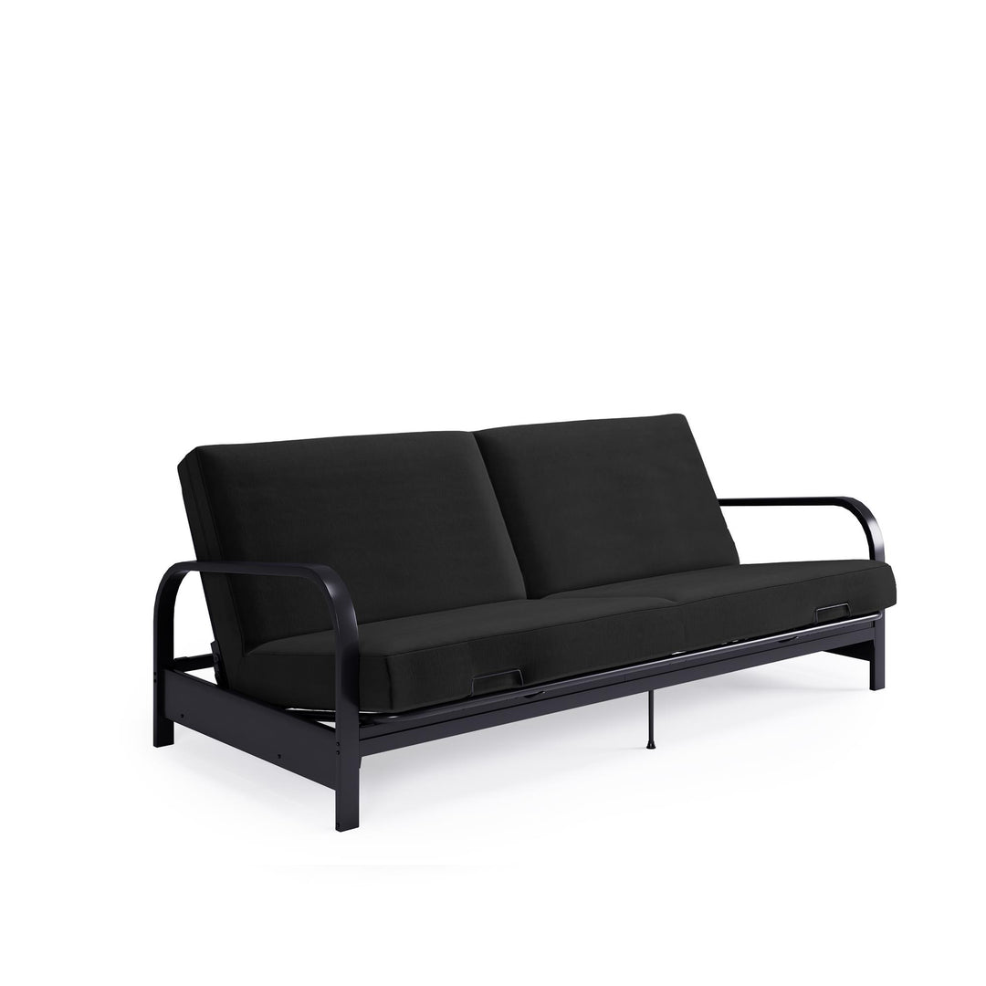 Millie Convertible Metal Frame Futon Sofa with Coil Mattress - Black