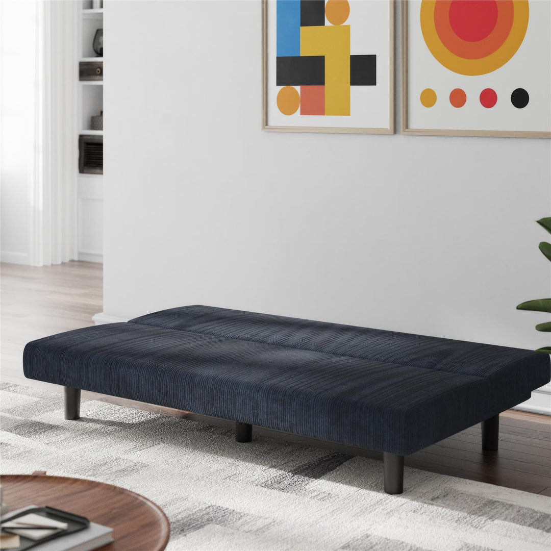 Kelra Armless Mid-Century Futon Sofa Bed - Blue - 2-Seater