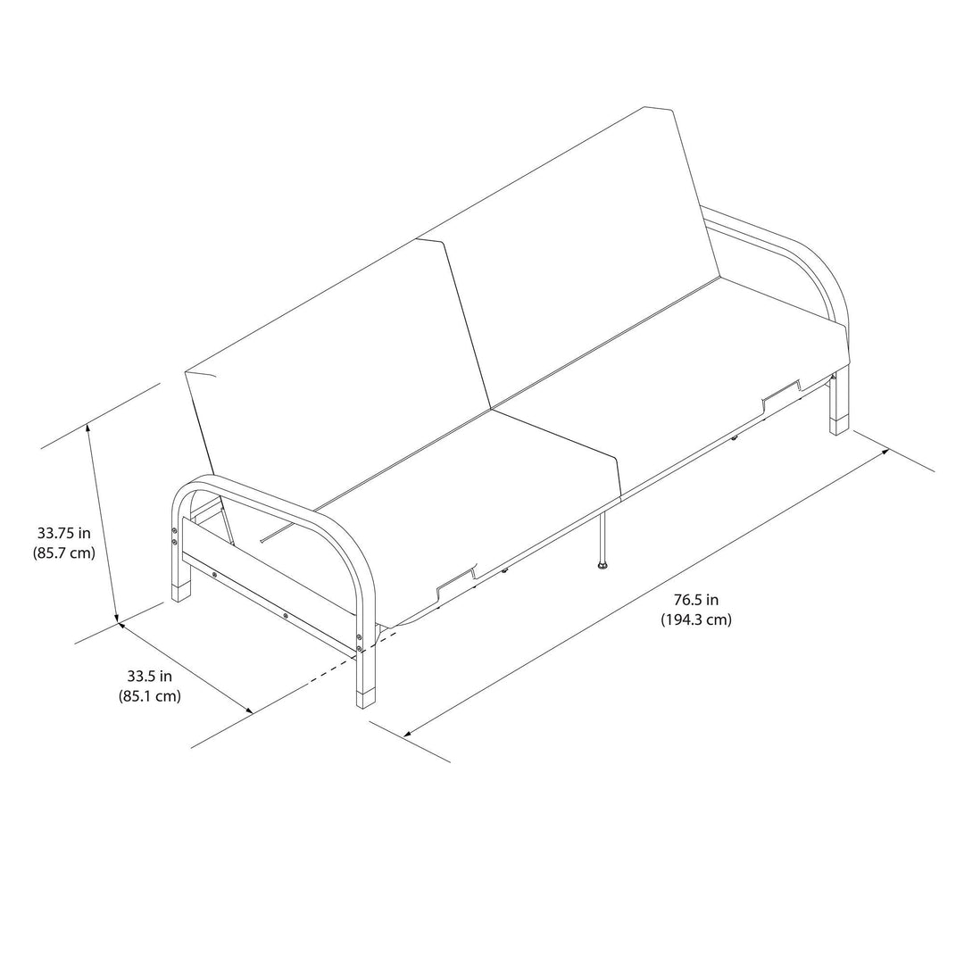 Millie Convertible Metal Frame Futon Sofa with Coil Mattress - Gray