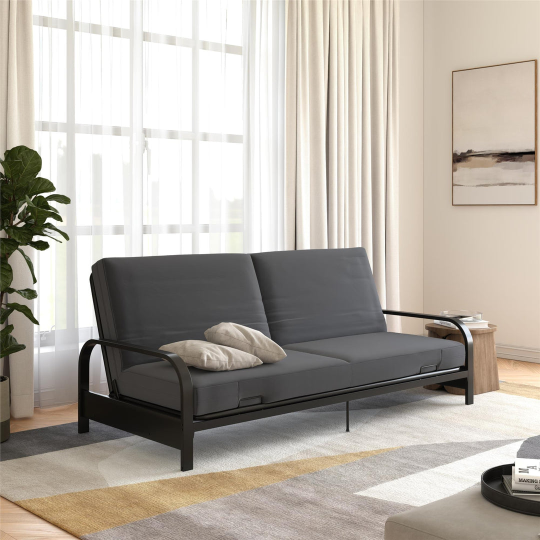 Millie Convertible Metal Frame Futon Sofa with Coil Mattress - Gray