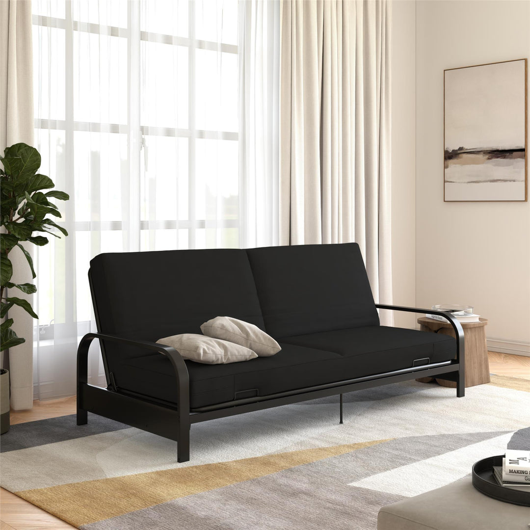 Millie Convertible Metal Frame Futon Sofa with Coil Mattress - Black