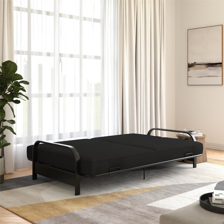 Millie Convertible Metal Frame Futon Sofa with Coil Mattress - Black