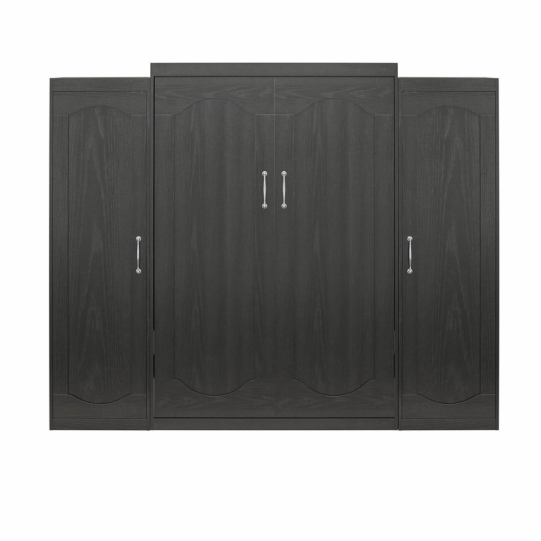 Her Majesty Queen Size Murphy Bed with 2 Side Cabinets and 8" Memory Foam Mattress - Black Oak - Queen