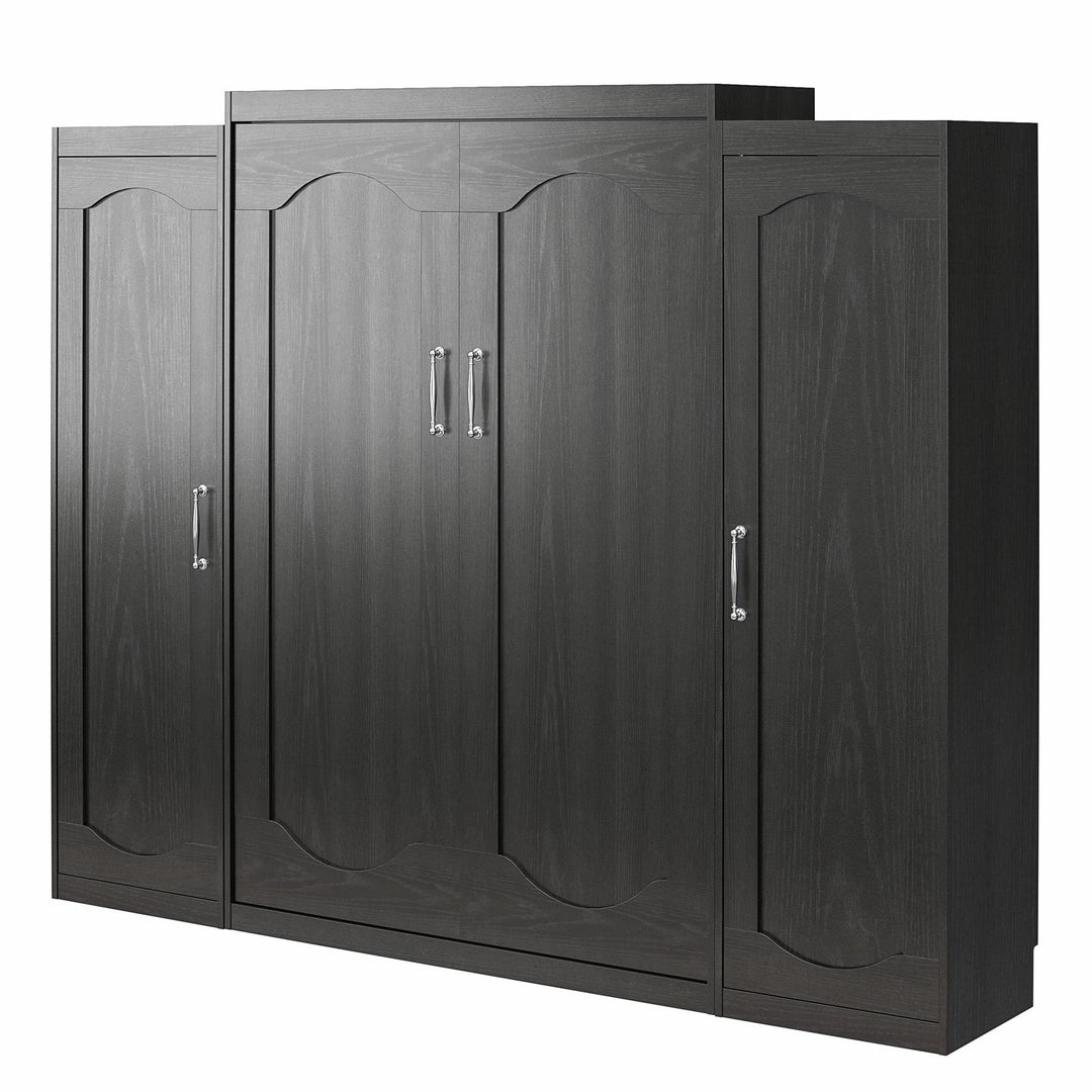 Her Majesty Queen Size Murphy Bed with 2 Side Cabinets and 8" Memory Foam Mattress - Black Oak - Queen