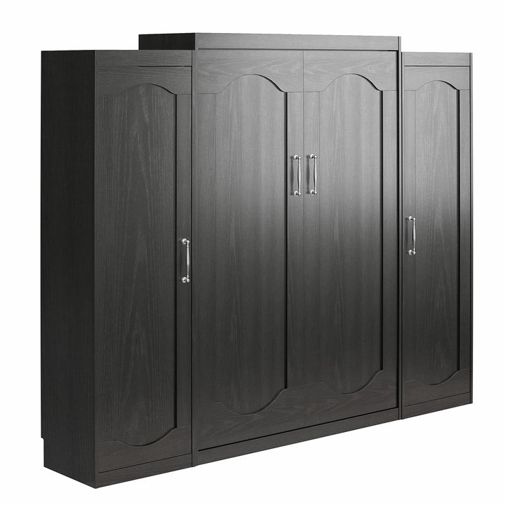 Her Majesty Queen Size Murphy Bed with 2 Side Cabinets and 8" Memory Foam Mattress - Black Oak - Queen