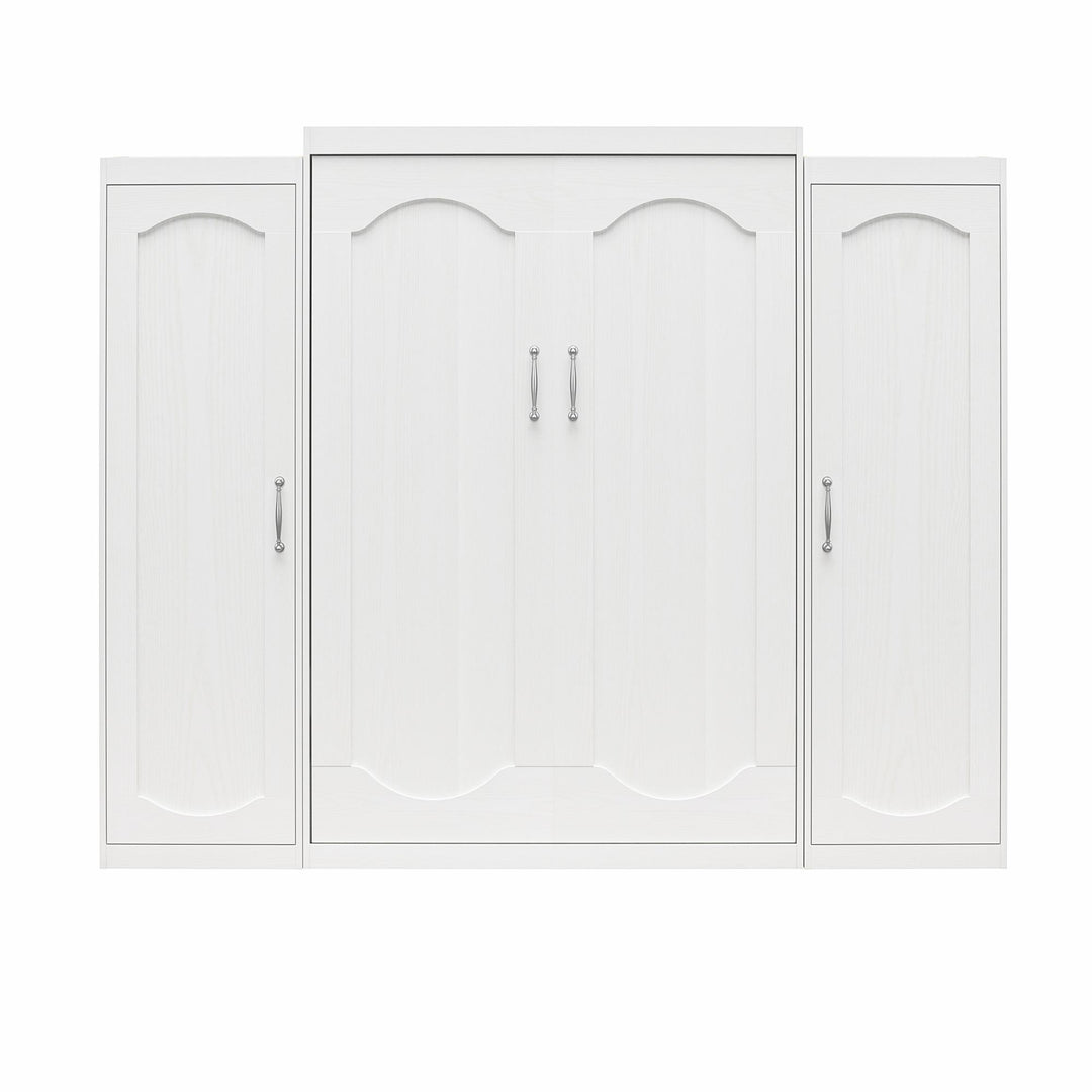 Her Majesty Queen Size Murphy Bed with 2 Side Cabinets and 8" Memory Foam Mattress - White - Queen