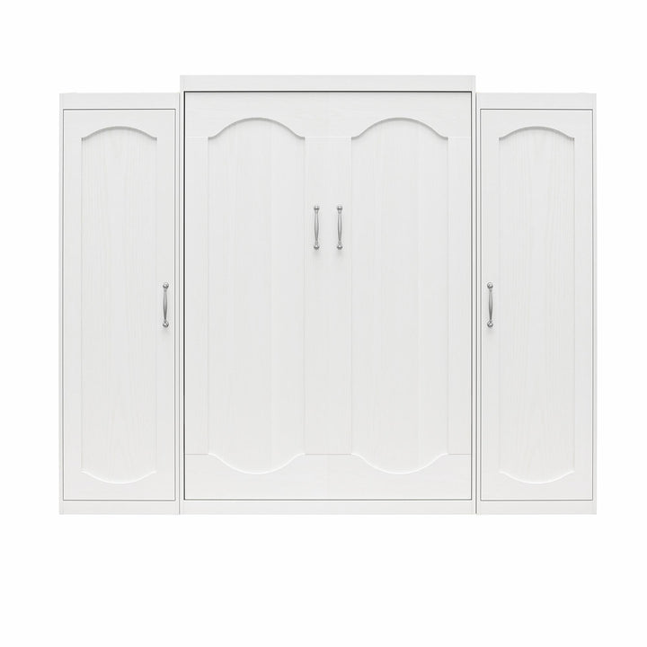 Her Majesty Queen Size Murphy Bed with 2 Side Cabinets and 8" Memory Foam Mattress - White - Queen