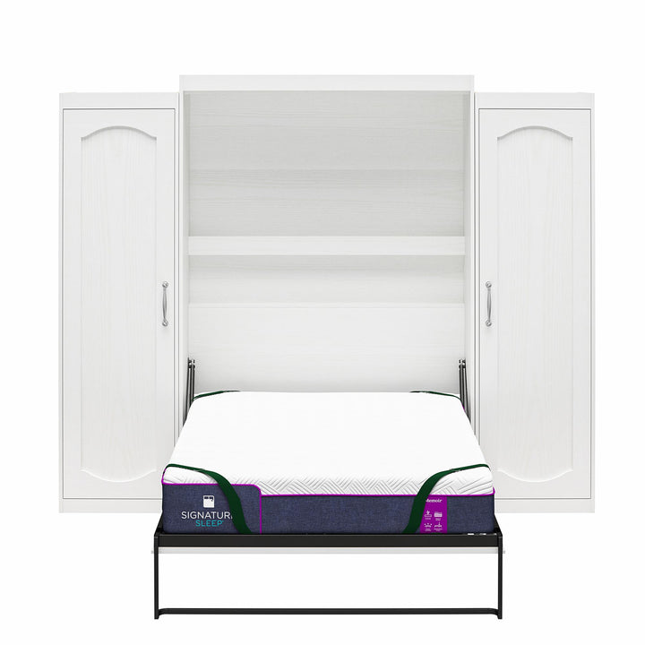 Her Majesty Queen Size Murphy Bed with 2 Side Cabinets and 8" Memory Foam Mattress - White - Queen