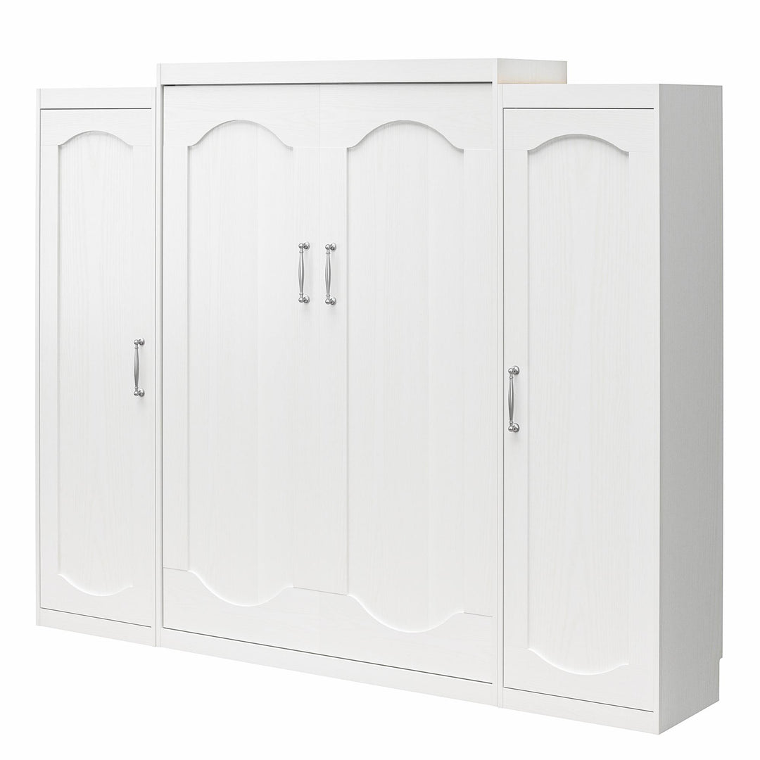 Her Majesty Queen Size Murphy Bed with 2 Side Cabinets and 8" Memory Foam Mattress - White - Queen