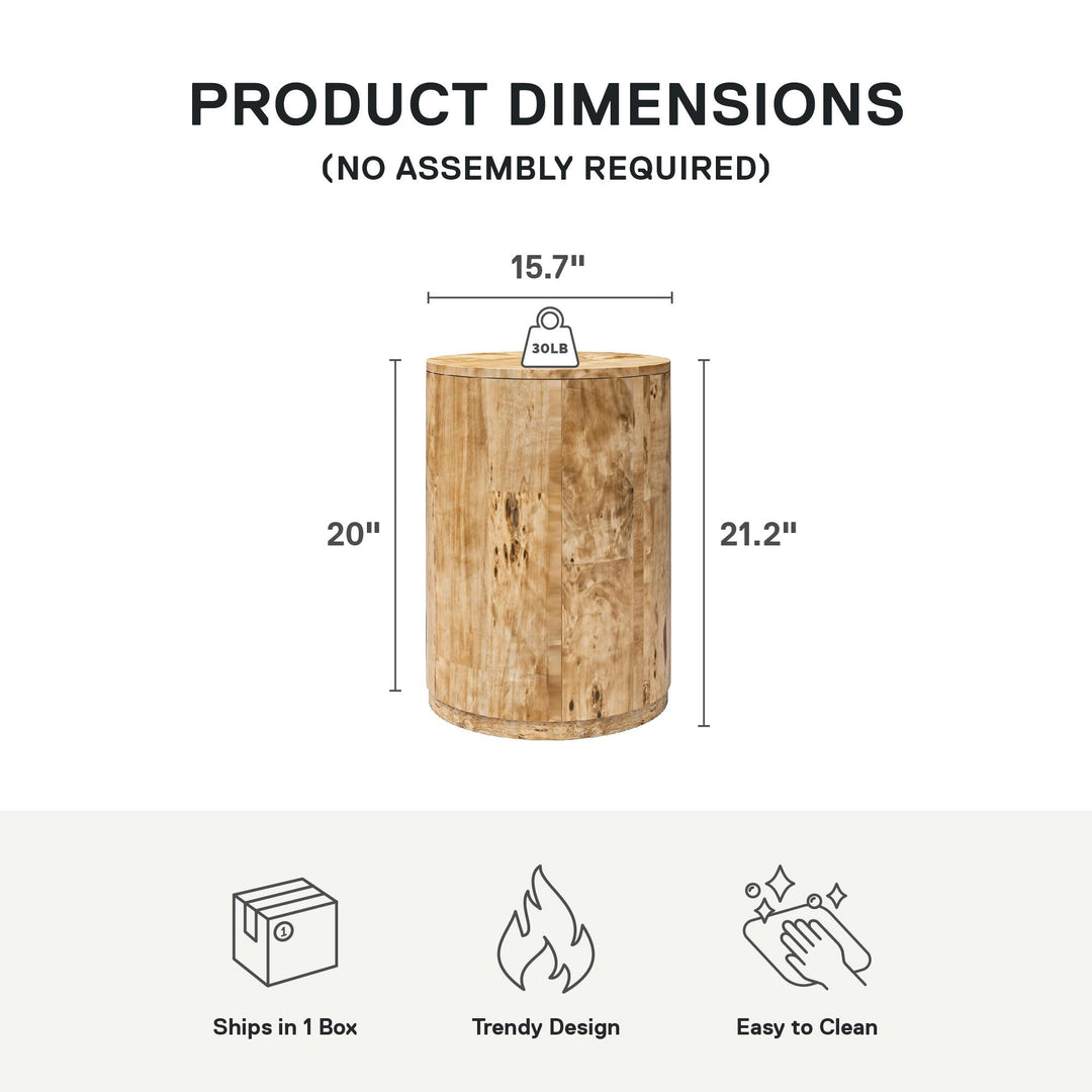 Burlwood Round Wood Veneer End Table - Burl Veneer