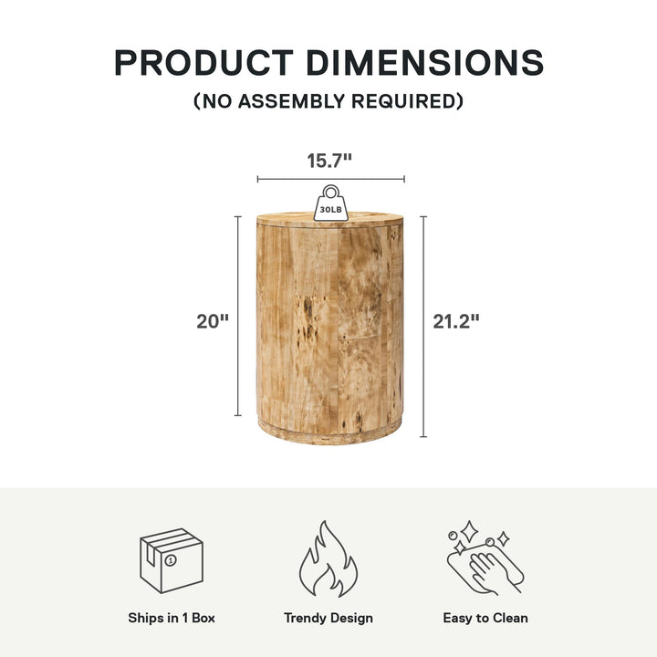 Burlwood Round Wood Veneer End Table - Burl Veneer