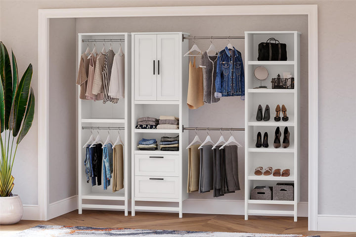 Luxe 6 Shelf Closet Tower with 3 Adjustable Clothing Rods - Ivory Oak