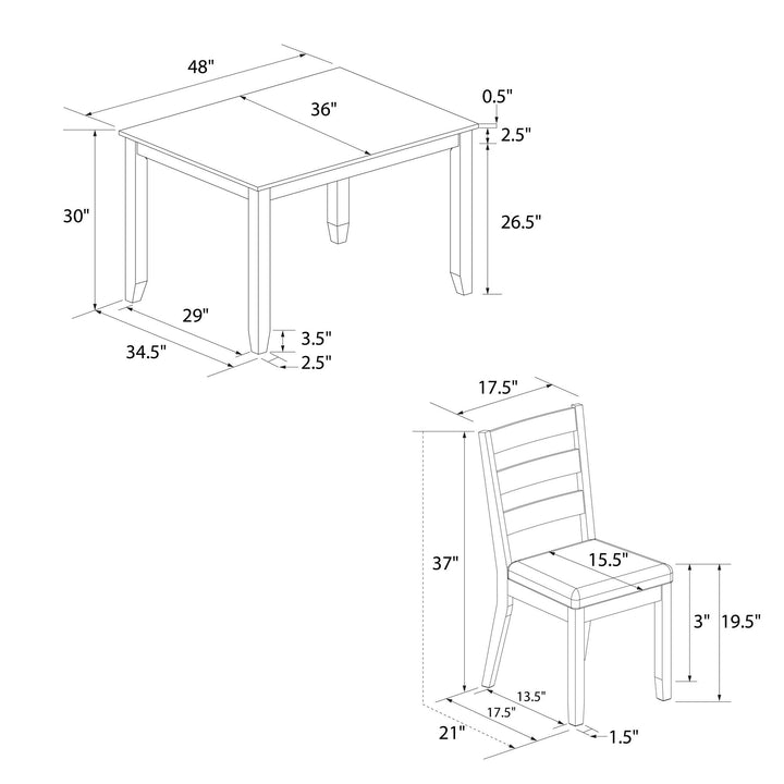 DHP Reila 5-Piece Wood Dining Room Table Set for 4, White/Walnut - White