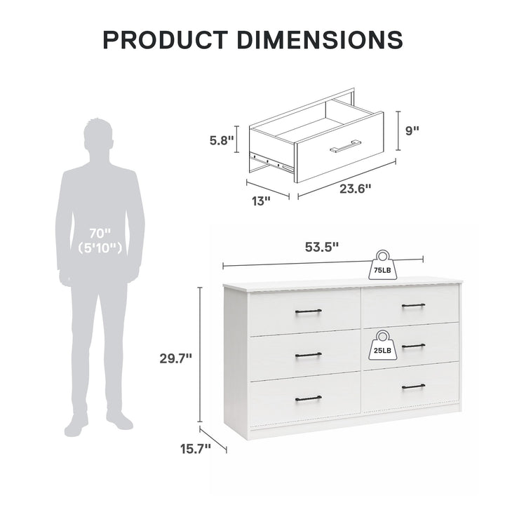 Easy Build Pearce Wide 6 Drawer Dresser with Interlocking SwitchLock™ System - White - 6 Drawer