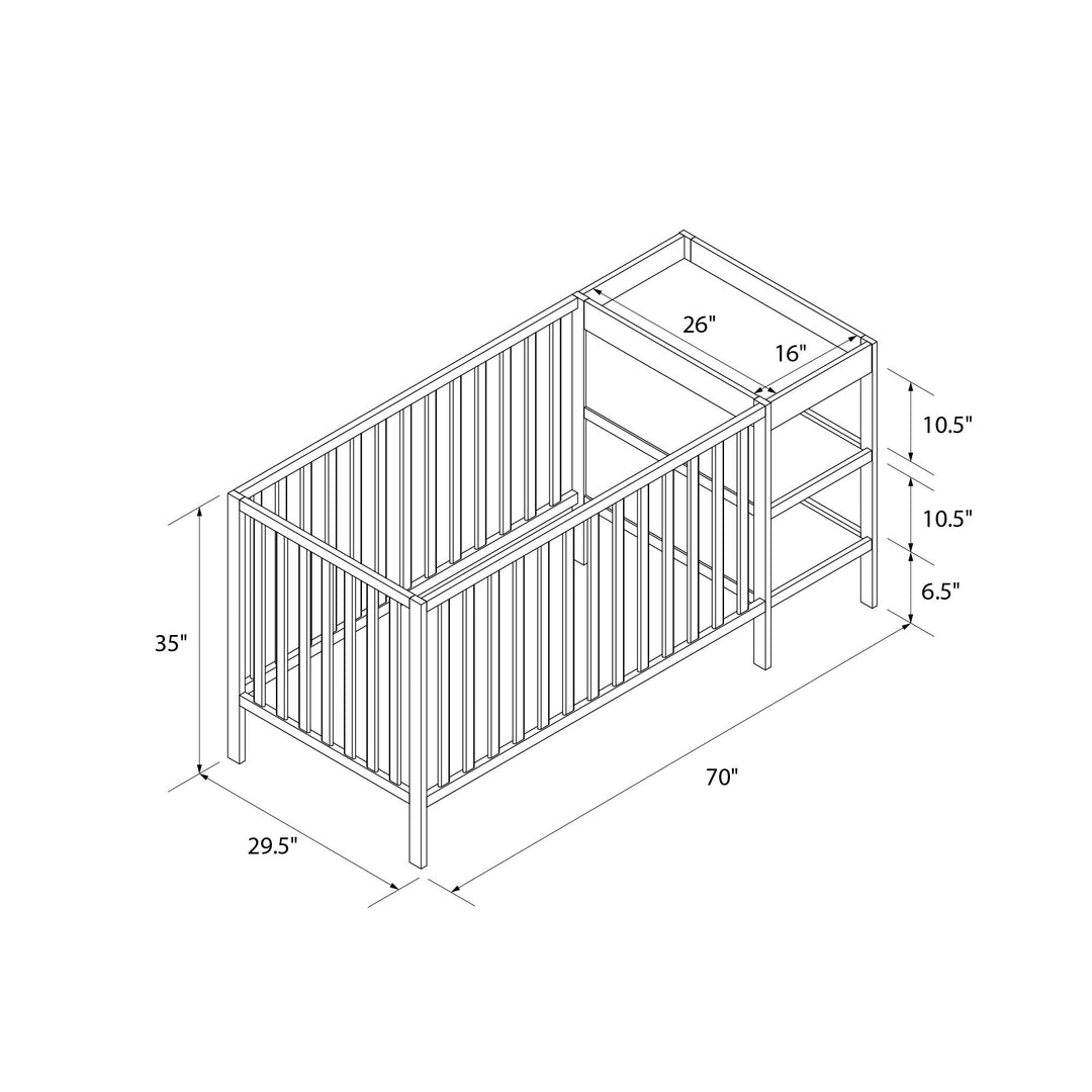 Ema 3-in-1 Convertible Crib & Changer Combo - Walnut - Crib & Toddler Mattress