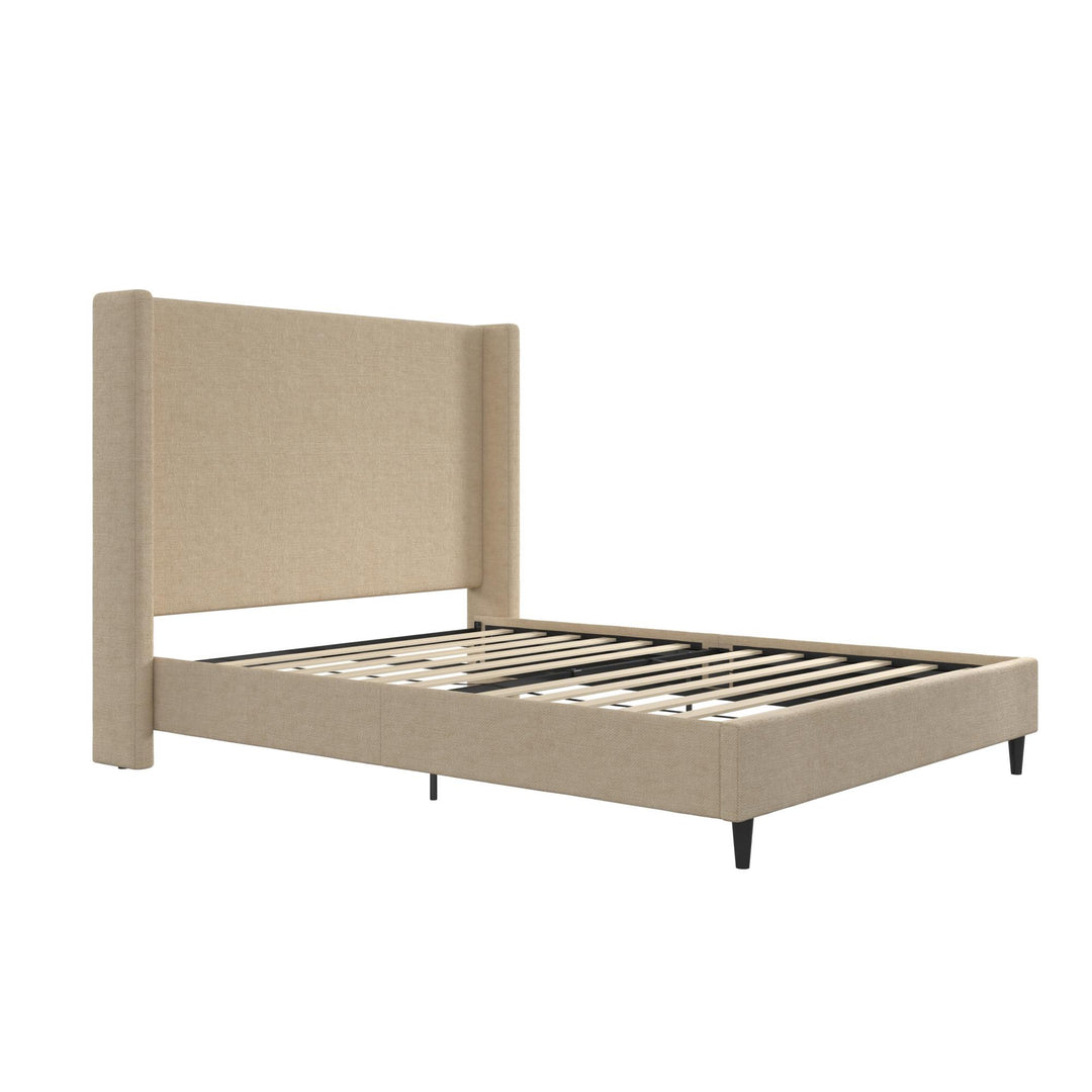 Eveline Textured Canvas Upholstered Wingback Bed - Beige - Queen