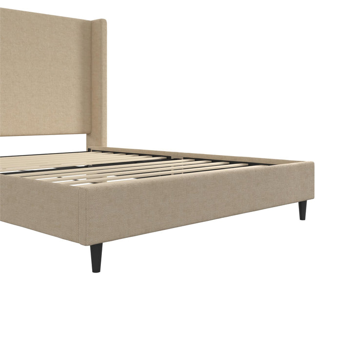 Eveline Textured Canvas Upholstered Wingback Bed - Beige - Queen