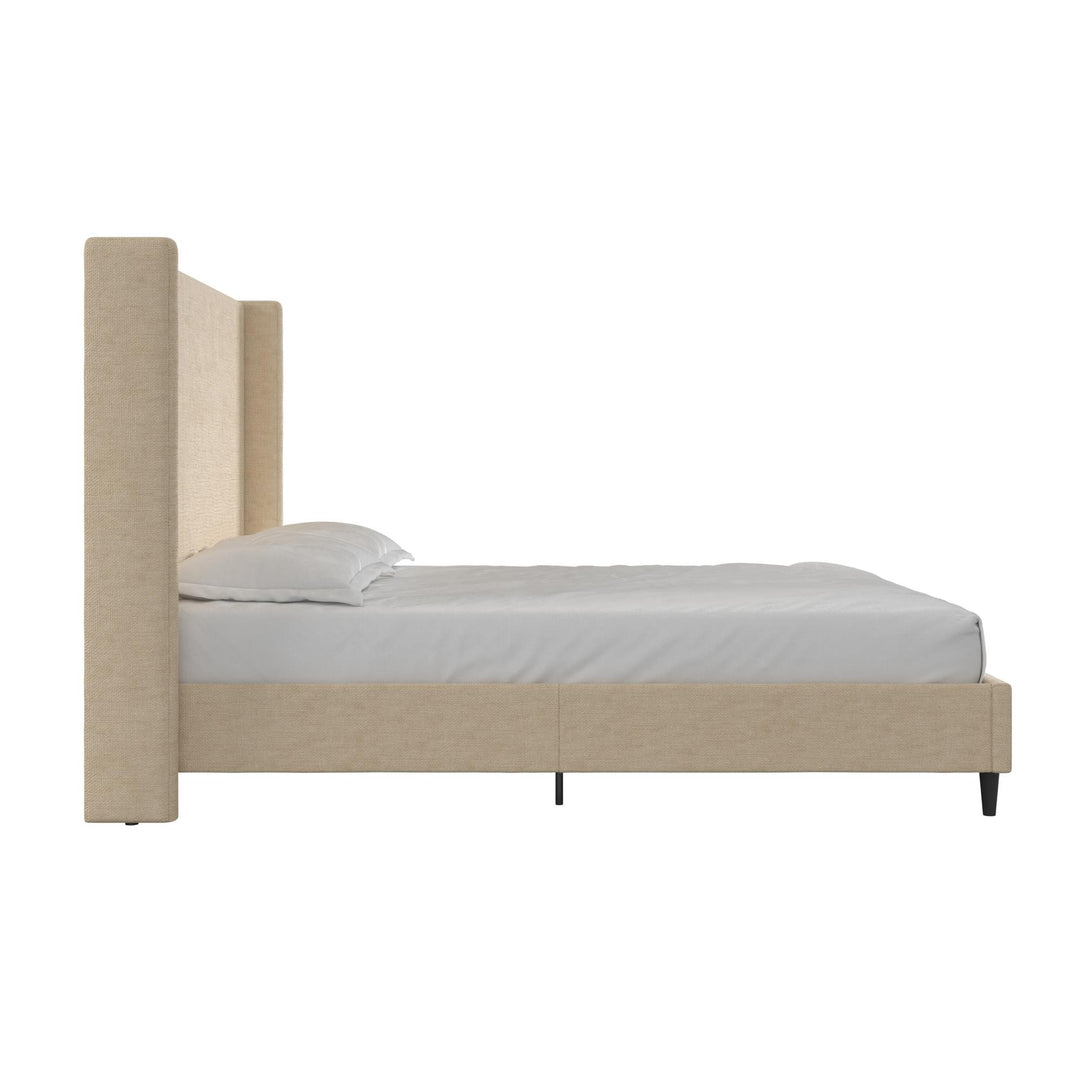 Eveline Textured Canvas Upholstered Wingback Bed - Beige - Queen