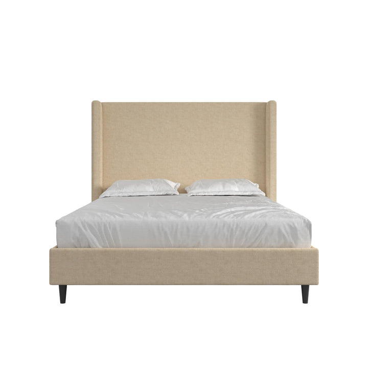 Eveline Textured Canvas Upholstered Wingback Bed - Beige - Queen