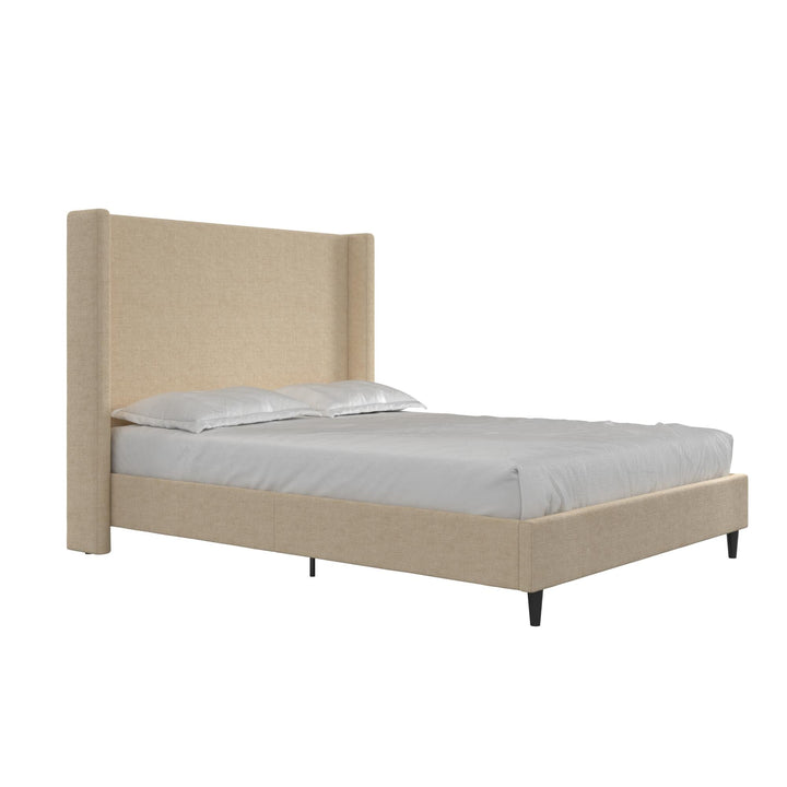 Eveline Textured Canvas Upholstered Wingback Bed - Beige - Queen