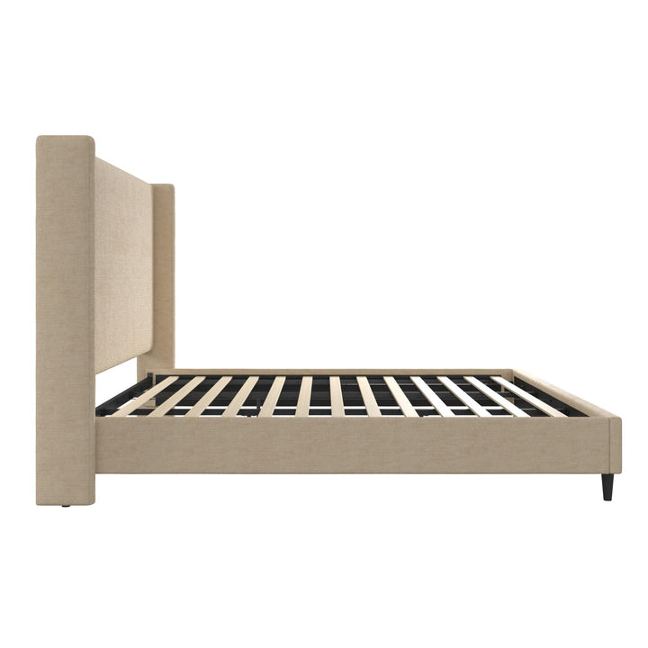 Eveline Textured Canvas Upholstered Wingback Bed - Beige - King